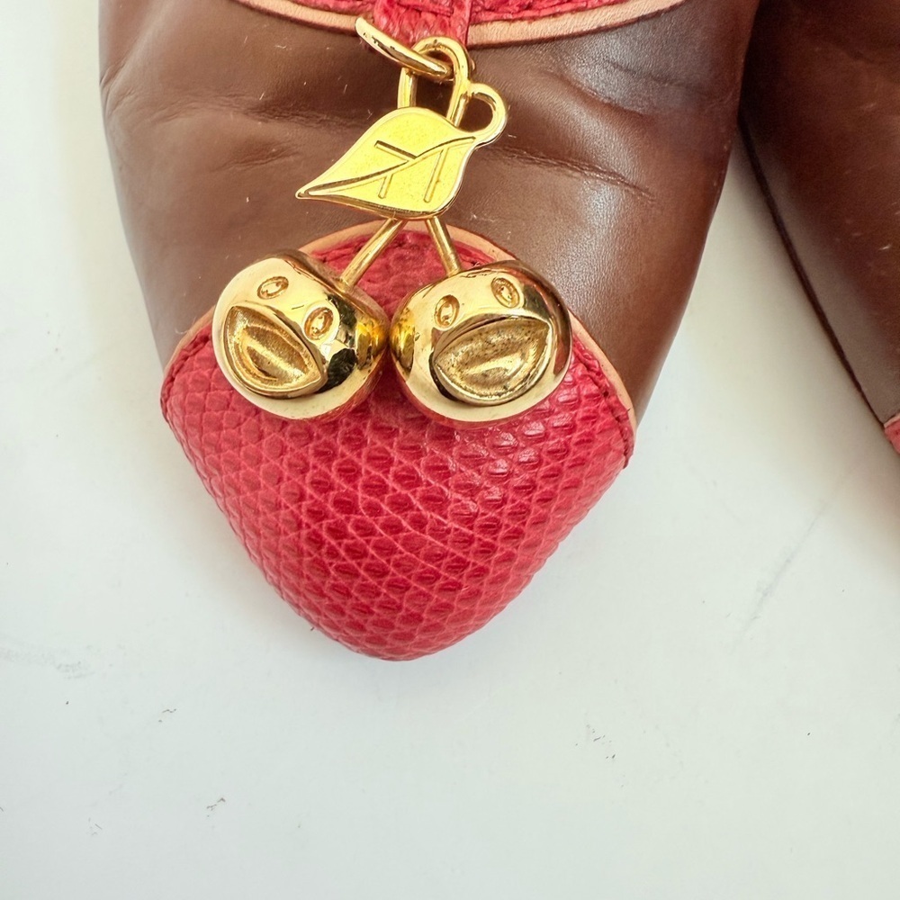 Louis Vuitton Brown Red Leather Takashi Murukami Cherry Sling back pumps EU 38.5 - Picture 9 of 10